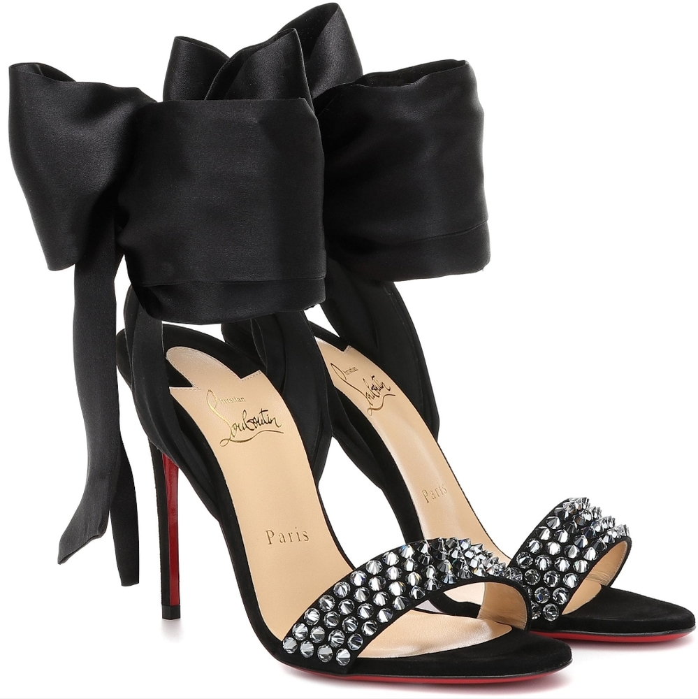 Christian Louboutin Black Krystal Du Desert Suede Ankle-tie Sandals 6.5